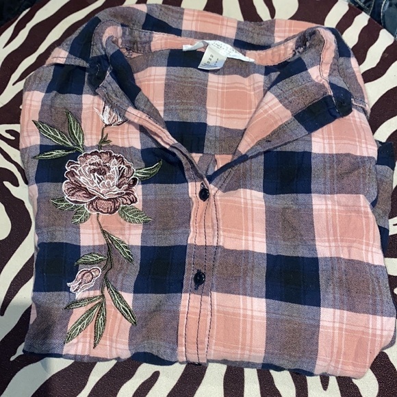 SWS floral pocket plaid skirt blouse with collar Sz S - Picture 11 of 11